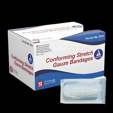 Dynarex® Sterile Conforming Bandage 3 Inch X 4.1 Yard - 1 Ply, Non-Linting Gauze Roll