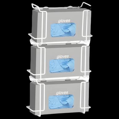 Horizontal Mounted Glove Box Holder 3-Box Capacity in White Powder-Coated Steel
