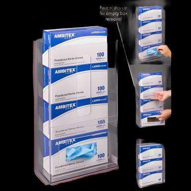 Poltex Magnet Wall Mount Glove Box Holder for 4 Boxes - Clear, 18x3.75x10 Inches