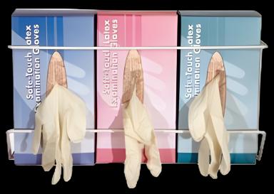 Glove Box Holder Vertical Mounted 3-Box Capacity White 4 X 8 X 16 Inch Coated Wire