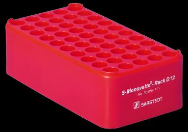 S-Monovette® Block Rack Test Tube Rack, 50-Place, 12mm, Autoclavable, Red