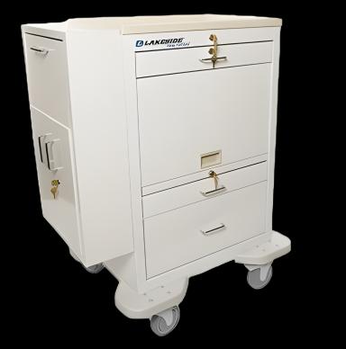 Medication Cart 25 X 32 X 46-1/4 Inch White, Silver Drawer Pull Color 2 Drawers, 3 Inch / 1 Drawer 9 Inch