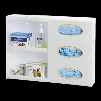 Acrylic Glove Box Holder Wall Mounted, 3-Box Capacity, White, for Medical Facilities