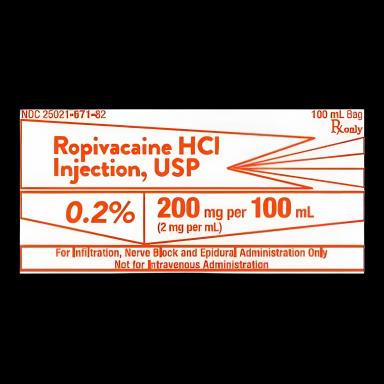 Ropivacaine HCl, Preservative Free 0.2%, 2 mg / mL Injection Flexible Bag 100 mL