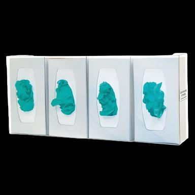 Quad Glove Box Holder with Dividers - Wall Mounted, 4 Capacity, Clear Plastic