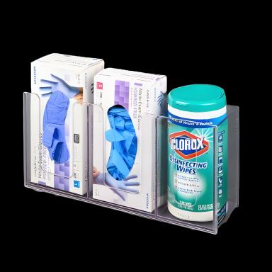Wall Mounted Glove Box Holder for Medical Environments - 2-Box Capacity, Clear PETG Plastic