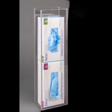 Wall Mounted Glove Box Holder 2-Box Capacity, Clear PETG Plastic for Medical Use