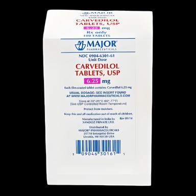 Carvedilol 6.25mg Tablets - Major Pharmaceuticals | 100 Tablet Blister Pack