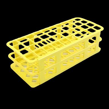 Fold and Snap Test Tube Rack, 40-Place, 5-30 mL Tubes, Yellow, Polypropylene - Heathrow Scientific