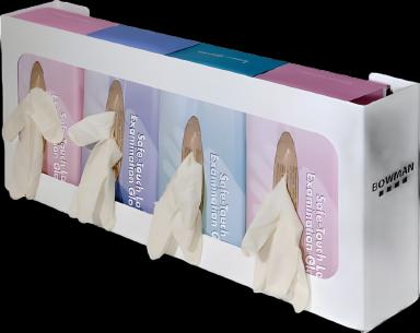 Glove Box Holder Bowman® Horizontal or Vertical Mounted 4-Box Capacity White 3-3/4 X 10 X 22-1/4 Inch Steel