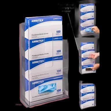 Poltex Clear Acrylic Glove Box Holder for Wall Mounting - Holds 4 Boxes, 18 X 3-3/4 Inch