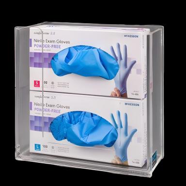 Acrylic Glove Box Holder Wall Mount, 2-Box Capacity, Clear, for Medical and Laboratory Use