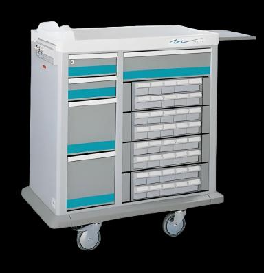 Medication Cart Steel 20 X 39 X 43 Inch Two 4 Inch, Two 10 Inch, One 6 Inch Drawer