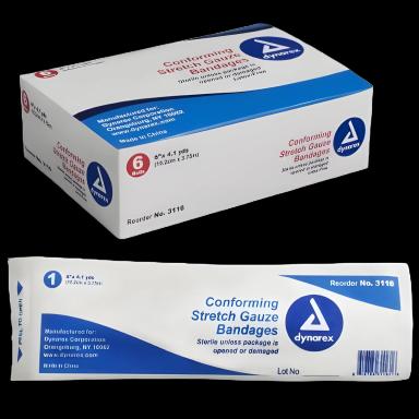 Dynarex® Conforming Bandage 6 Inch X 4.1 Yd Sterile 1-Ply Stainless Steel