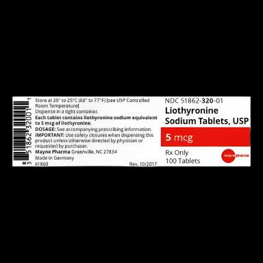 Liothyronine Sodium 5 mcg Tablets by Mayne Pharmaceutical - Thyroid Support Medication, Bottle of 100