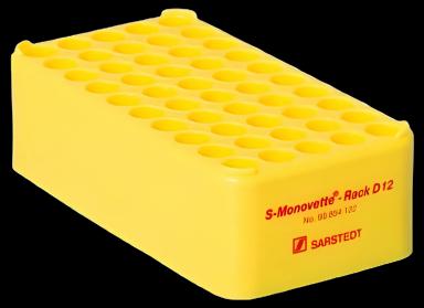 S-Monovette® Block Rack Test Tube Rack - 50 Place, 12 mm Tube Size, Yellow, Autoclavable