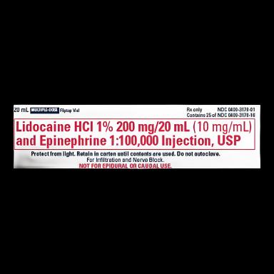 Lidocaine HCl / Epinephrine 1% - 1:100,000 Injection Multiple-Dose Vial 20 mL
