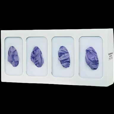 Quad Glove Box Holder with Dividers - Horizontal/Vertical Mount, 4-Box Capacity, Powder-Coated Metal, White