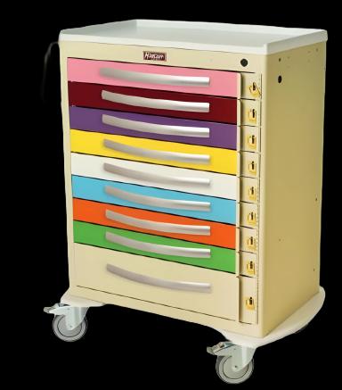 Medication Cart Harloff A series Aluminum 22 X 36.75 X 43.75 Inch Multicolor Eight 3%XE2%X80? (7.6 cm) drawers and one 6%XE2%X80? (15.2 cm) drawer
