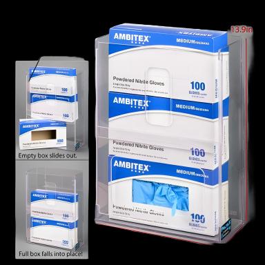Poltex Magnet Wall Mount Glove Box Holder for 3 Boxes - Clear Acrylic, 18x3.75x10 Inch
