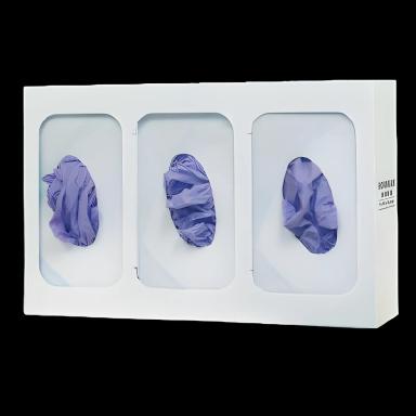 Glove Box Holder Triple with Dividers Horizontal or Vertical Mounted 3-Box Capacity White 3.81 X 10.03 X 15.87 Inch Powder-Coated Metal